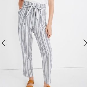 Madewell Linen Paperbag Indigo Stripe Pants 4 NWT